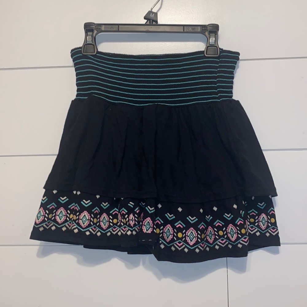 Justice Preppy Geometric Layered Layers Skirt with Smocked Waistband Black, Teal